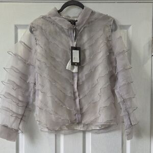 NWT AS +DF Elegant Sheer Ruffle Blouse - Gray